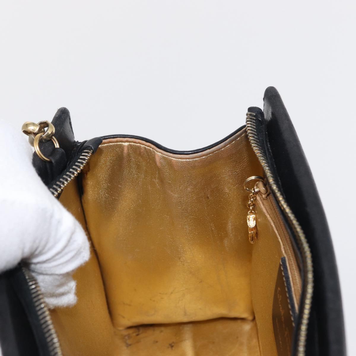 Salvatore Ferragamo Chain Shoulder Bag Leather Black Gold Auth bs33175