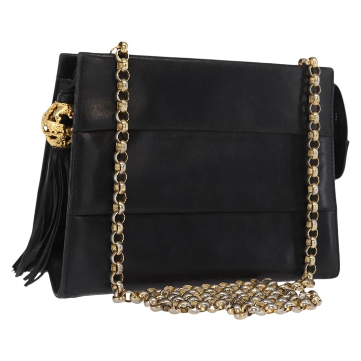 Salvatore Ferragamo Chain Shoulder Bag Leather Black Gold Auth bs33175