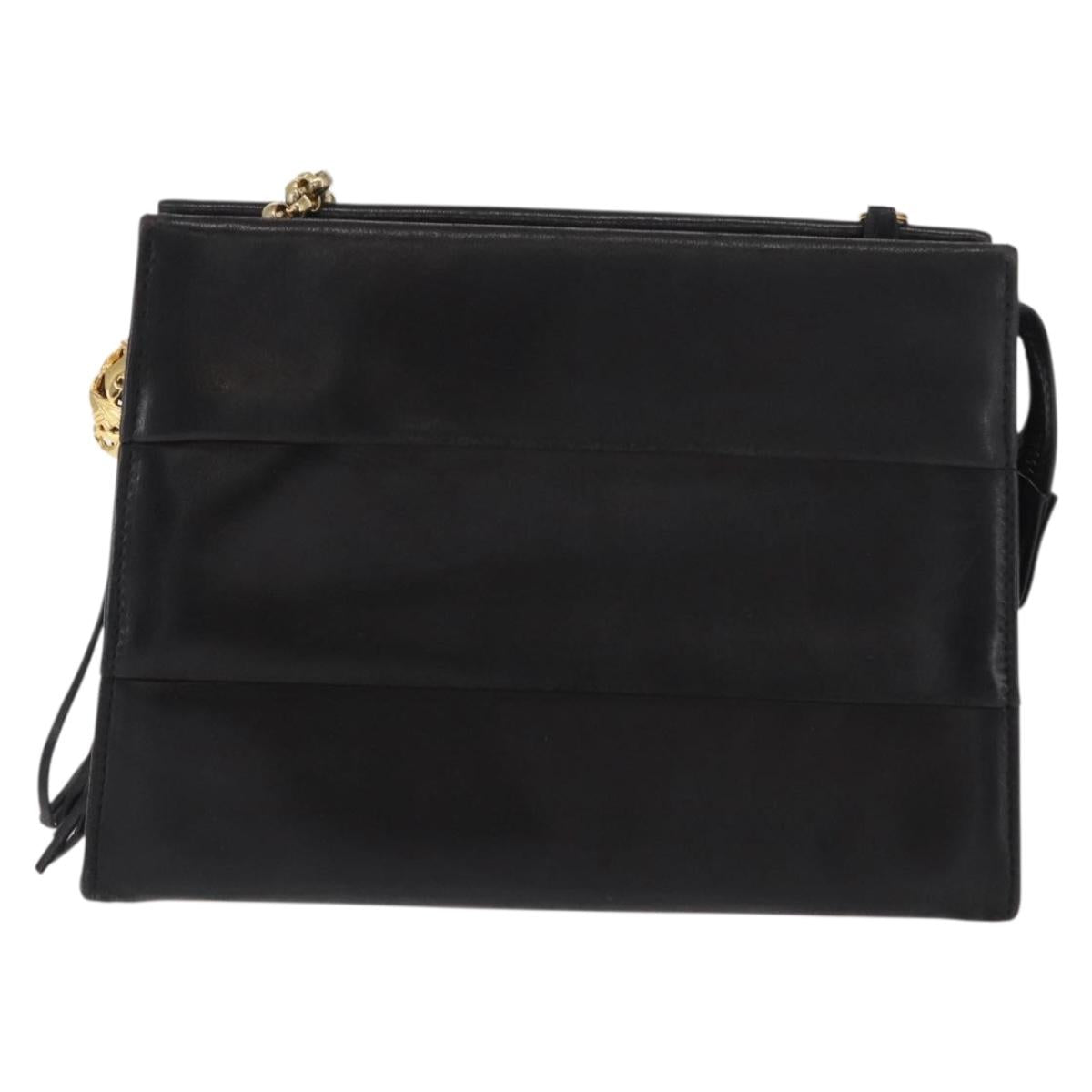 Salvatore Ferragamo Chain Shoulder Bag Leather Black Gold Auth bs33175