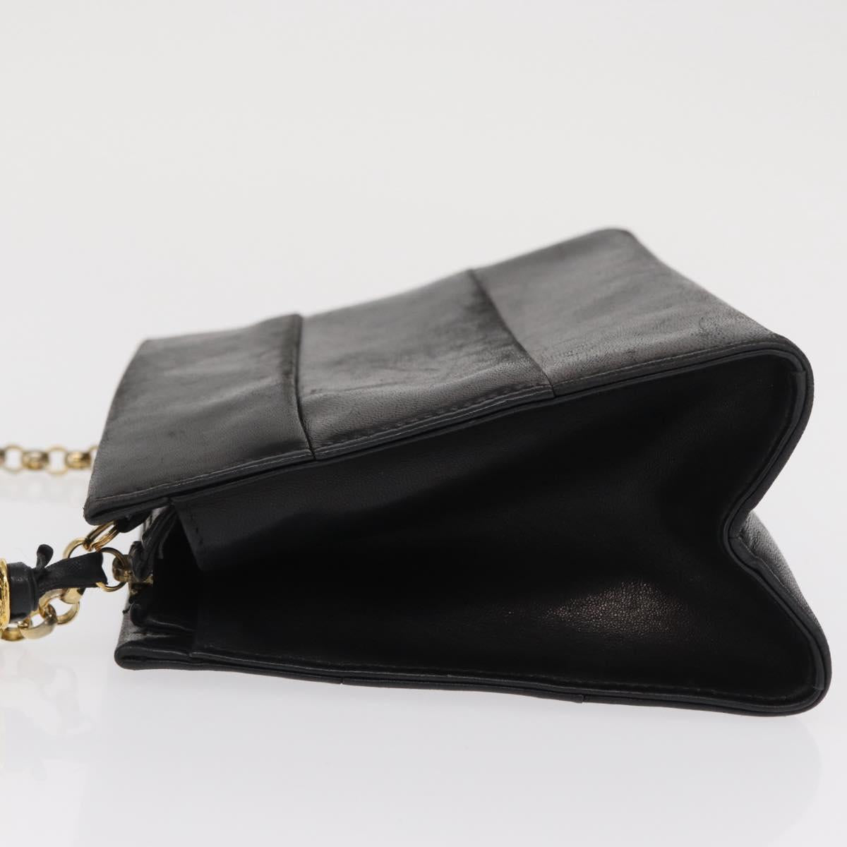 Salvatore Ferragamo Chain Shoulder Bag Leather Black Gold Auth bs33175