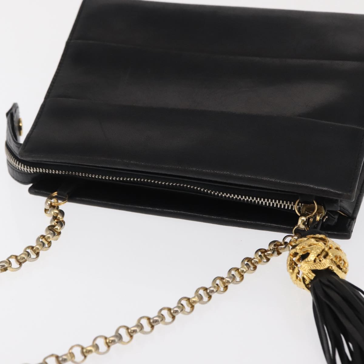 Salvatore Ferragamo Chain Shoulder Bag Leather Black Gold Auth bs33175
