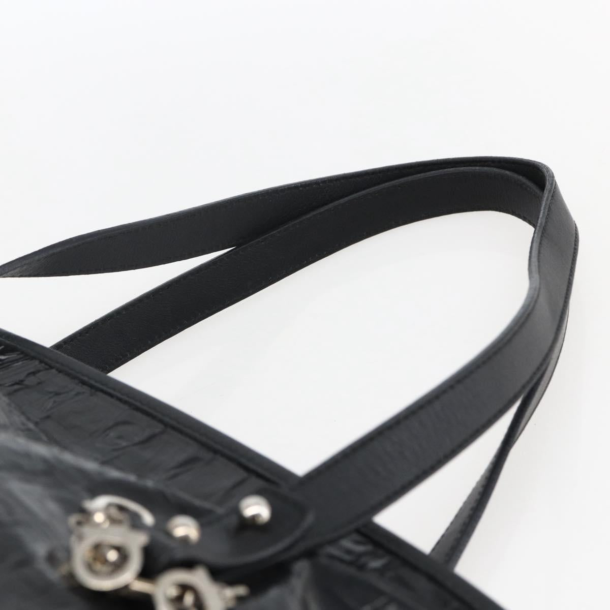 Salvatore Ferragamo Tote Bag Patent leather Black Silver Auth bs33176