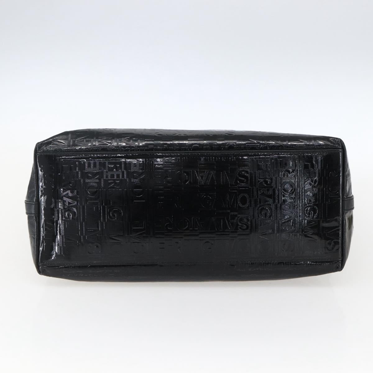 Salvatore Ferragamo Tote Bag Patent leather Black Silver Auth bs33176