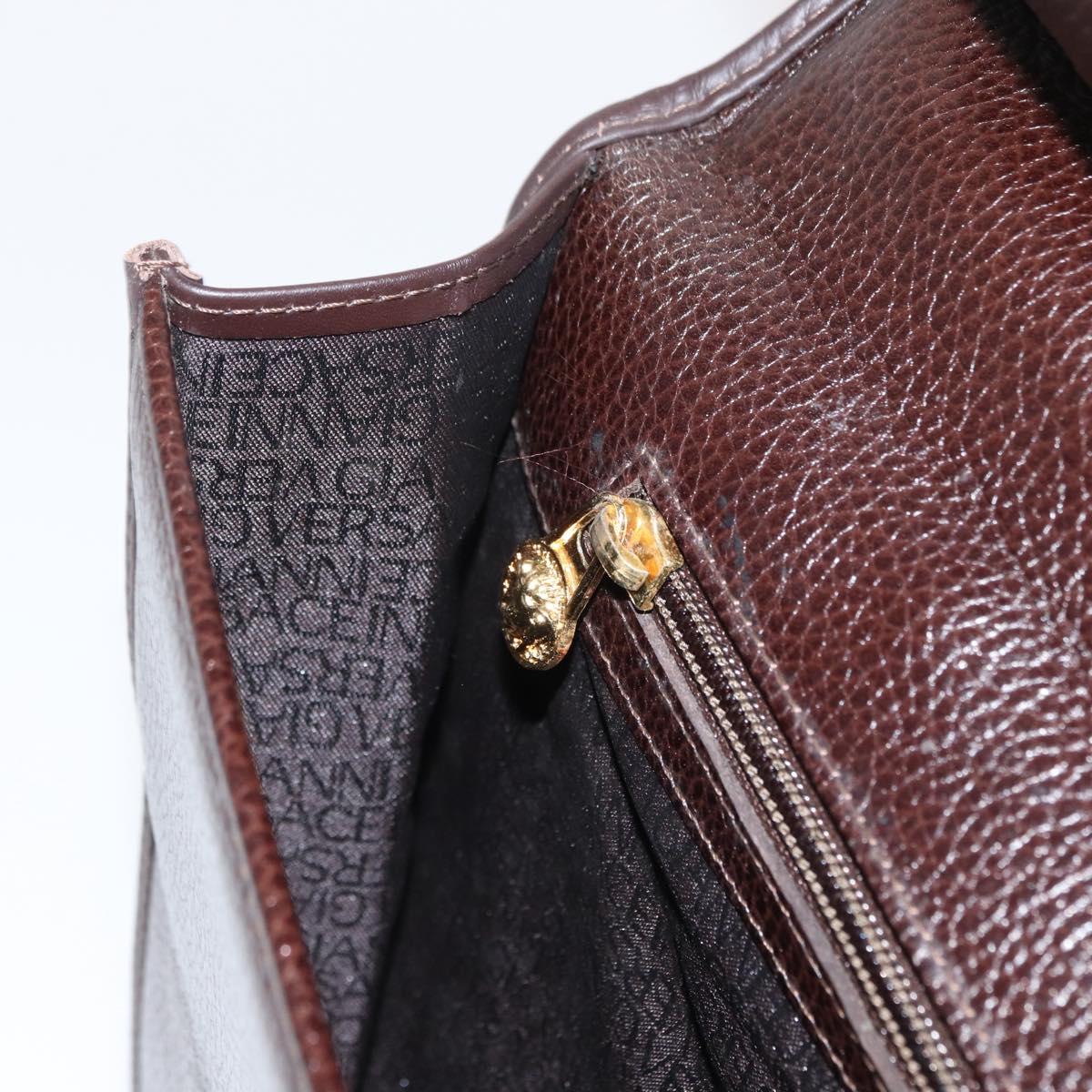 Gianni Versace Business Bag Leather Brown Gold Auth bs33178