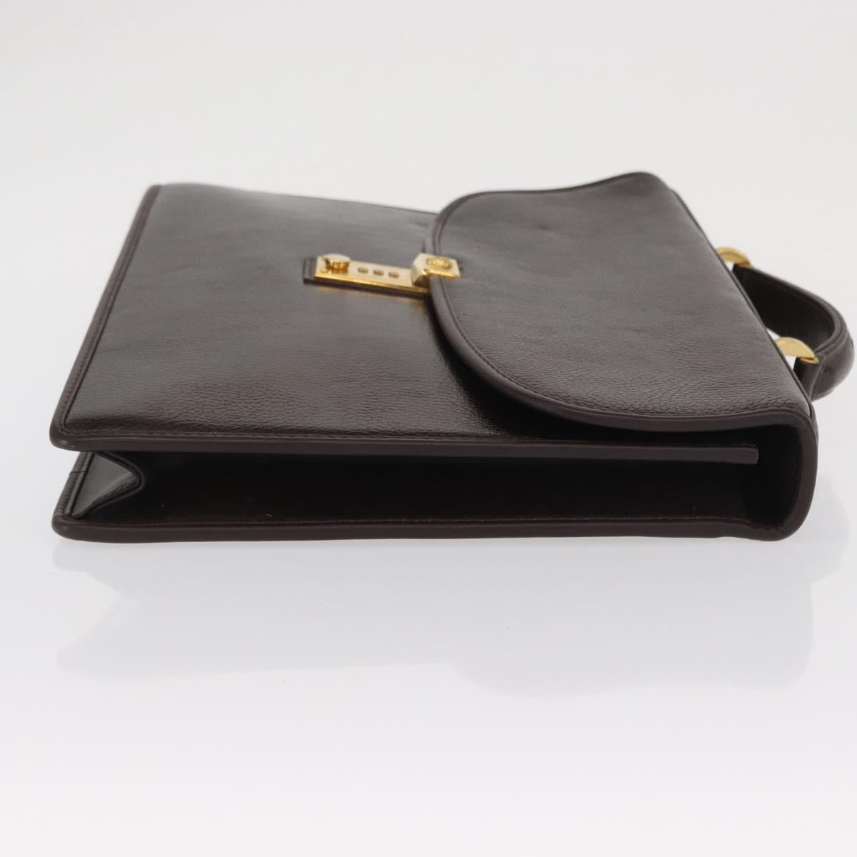 Gianni Versace Business Bag Leather Brown Gold Auth bs33178