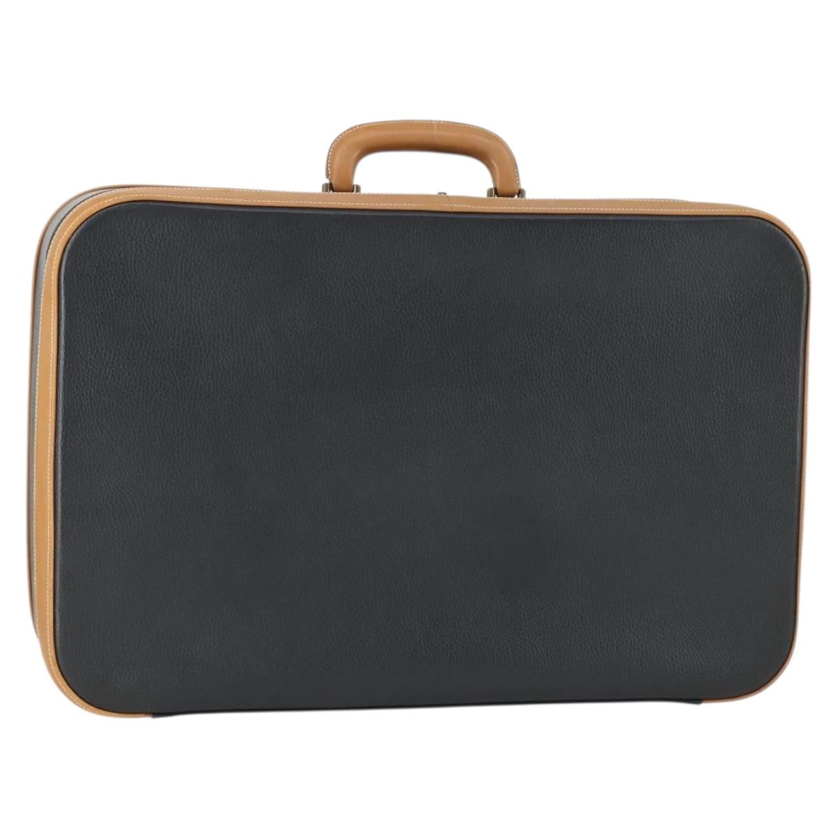 HERMES Trunk Leather Black Auth bs33187