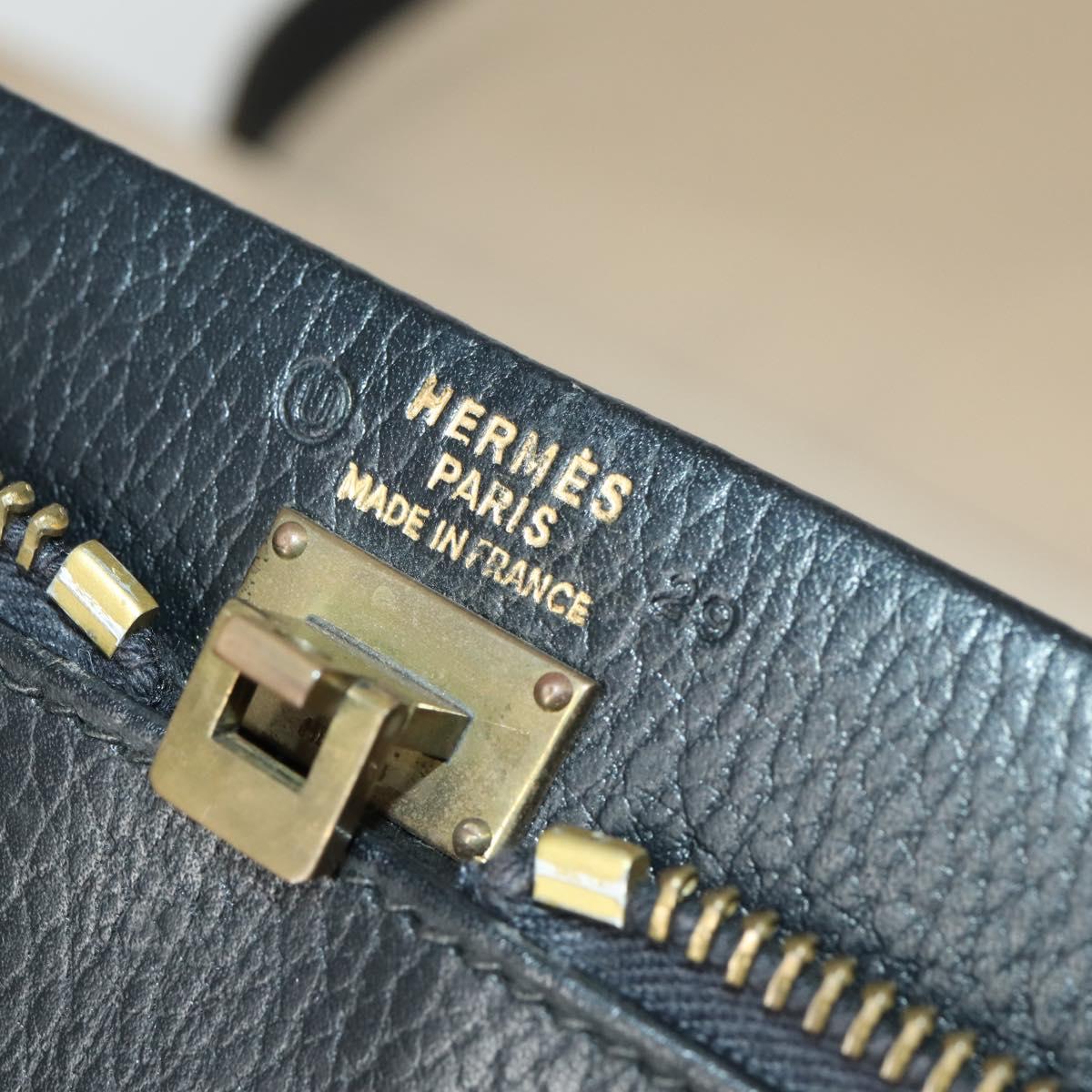 HERMES Trunk Leather Black Auth bs33187