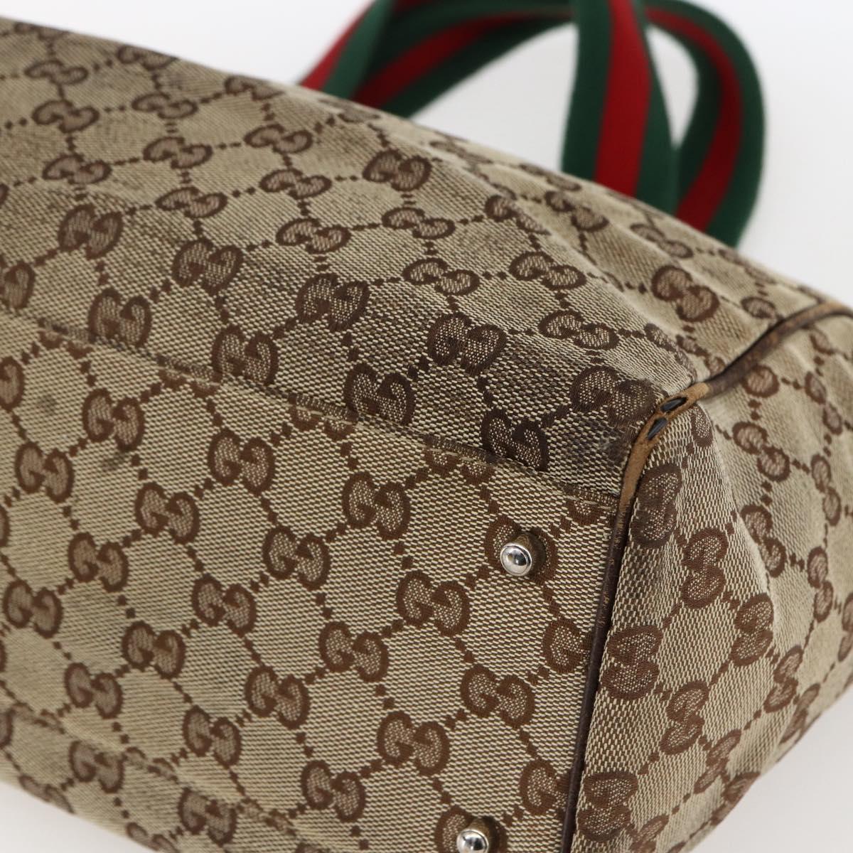 GUCCI GG Canvas Web Sherry Line Tote Bag Beige Silver Red 145758 Auth bs33193