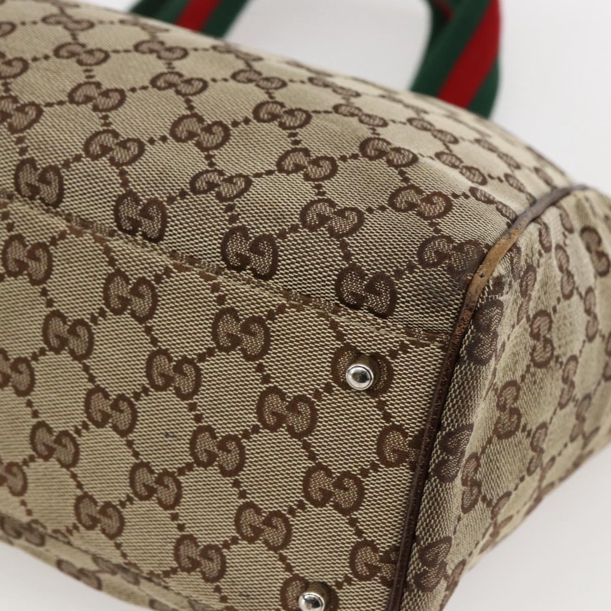 GUCCI GG Canvas Web Sherry Line Tote Bag Beige Silver Red 145758 Auth bs33193