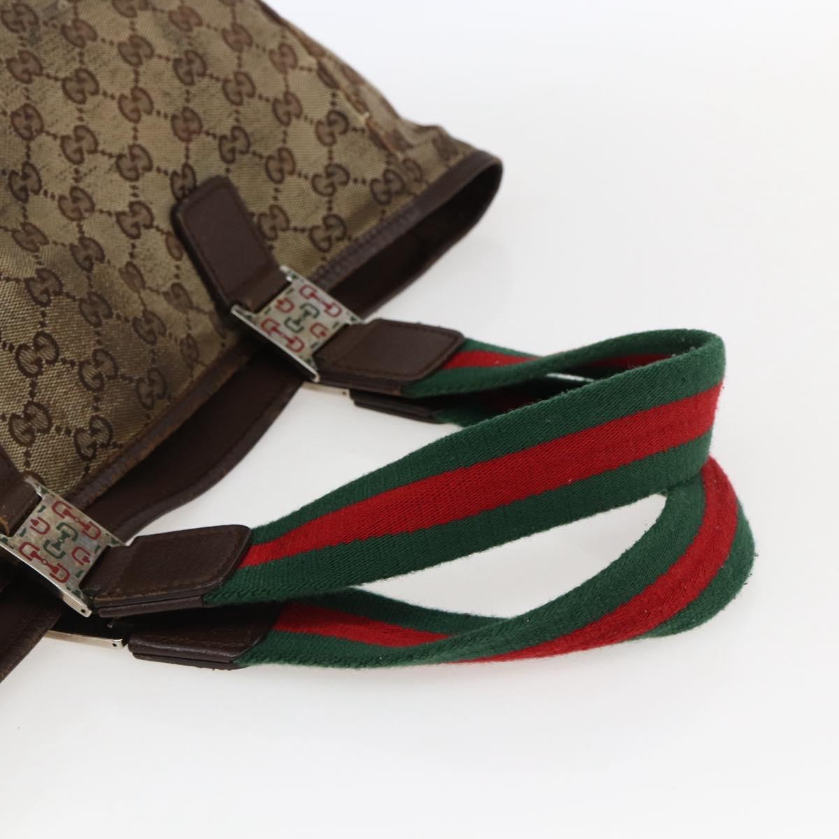 GUCCI GG Canvas Web Sherry Line Tote Bag Beige Silver Red 145758 Auth bs33193