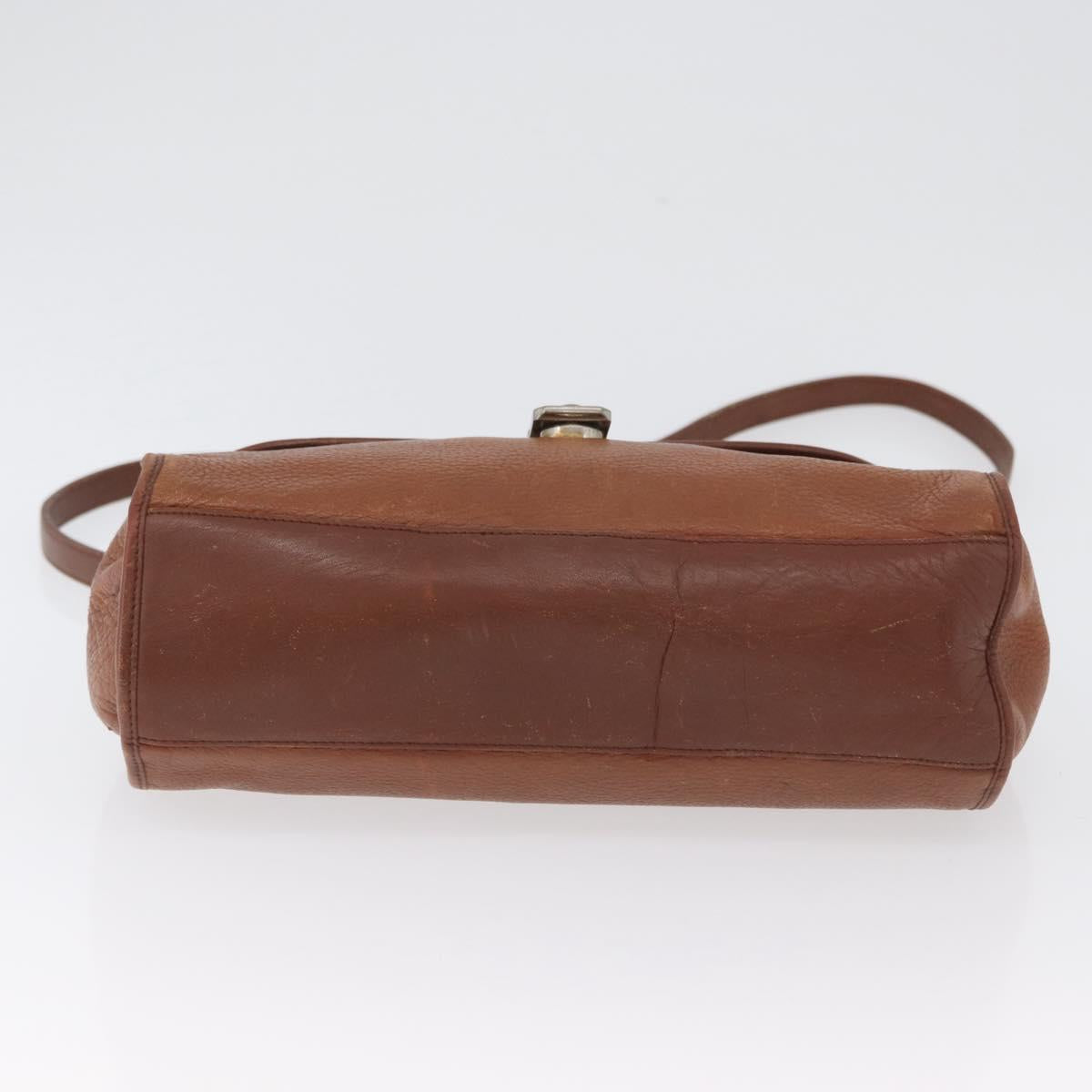 Burberrys Nova Check Hand Bag Leather 2way Brown Gold Auth bs33202