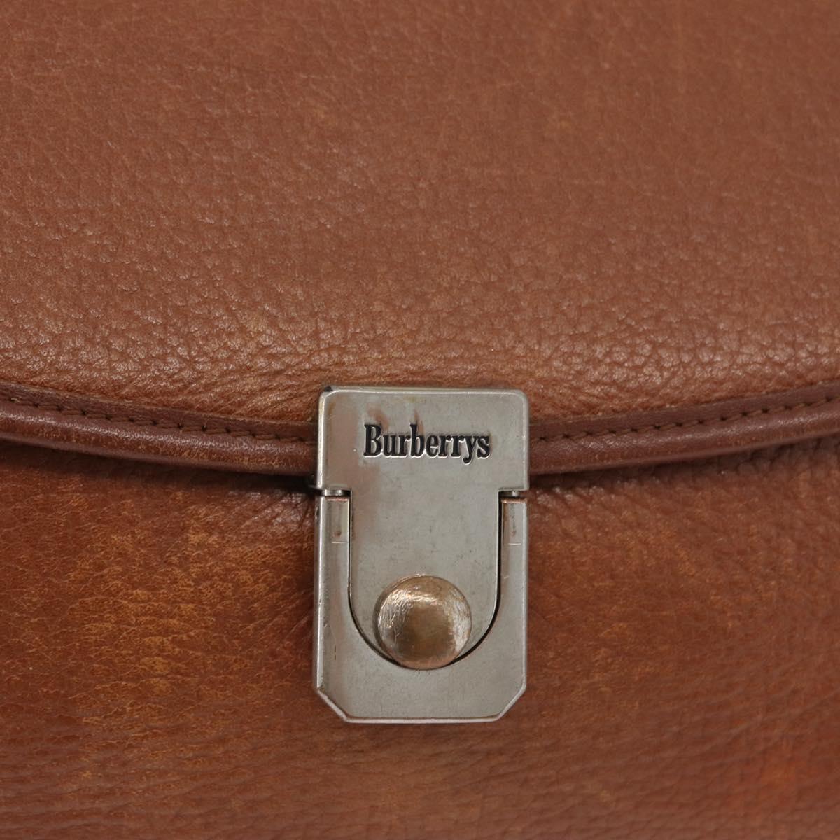 Burberrys Nova Check Hand Bag Leather 2way Brown Gold Auth bs33202