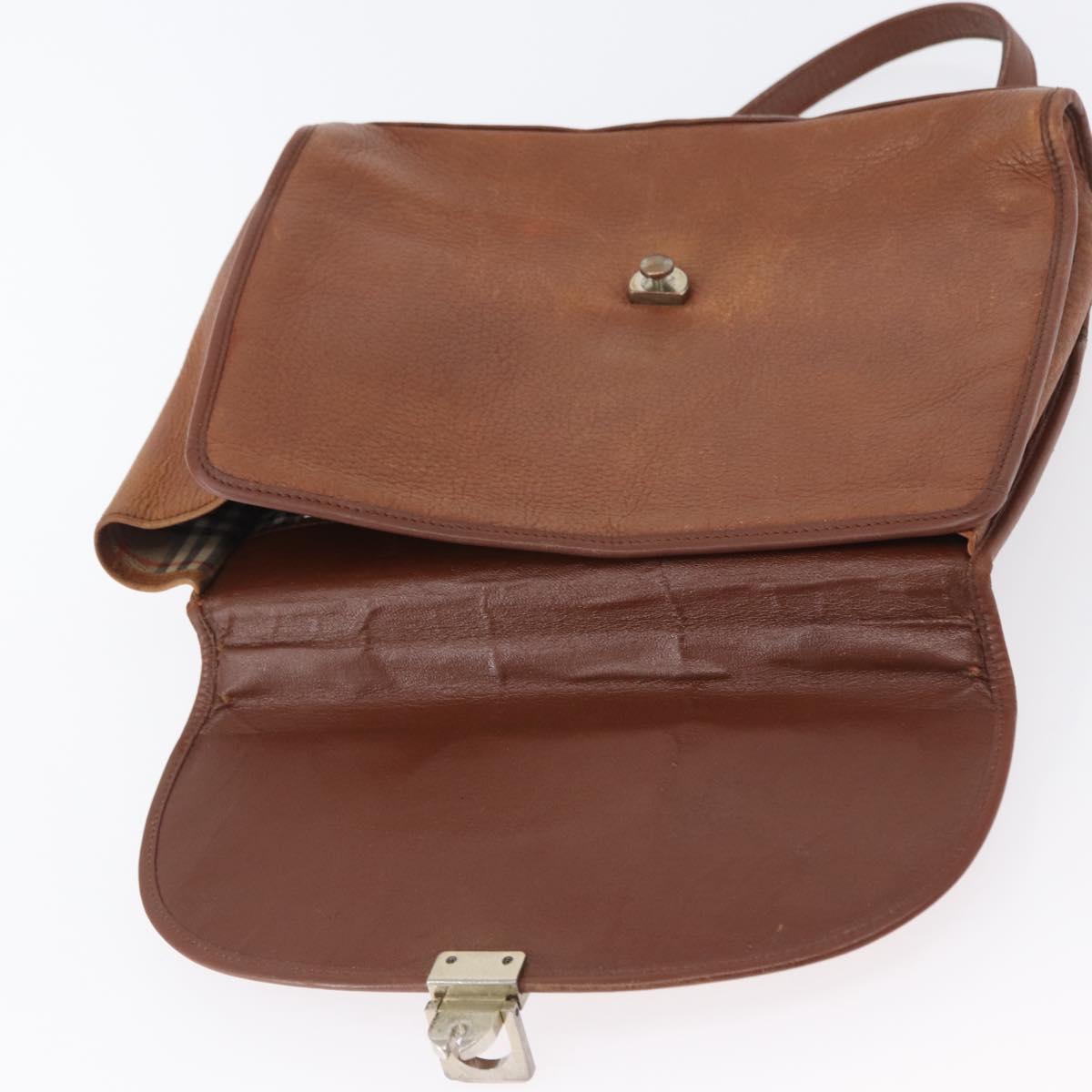 Burberrys Nova Check Hand Bag Leather 2way Brown Gold Auth bs33202
