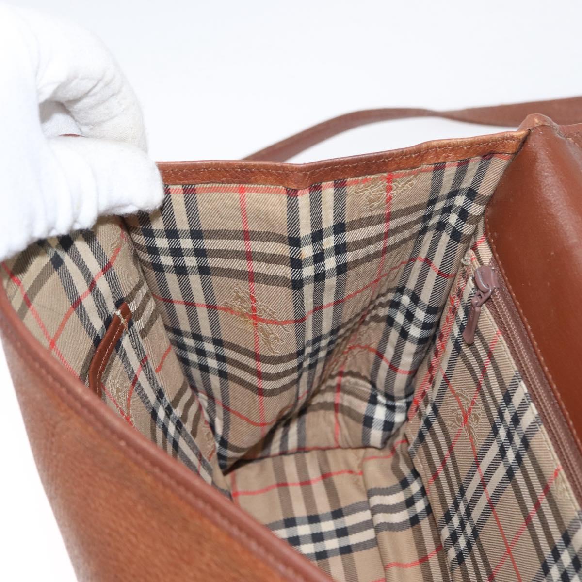 Burberrys Nova Check Hand Bag Leather 2way Brown Gold Auth bs33202