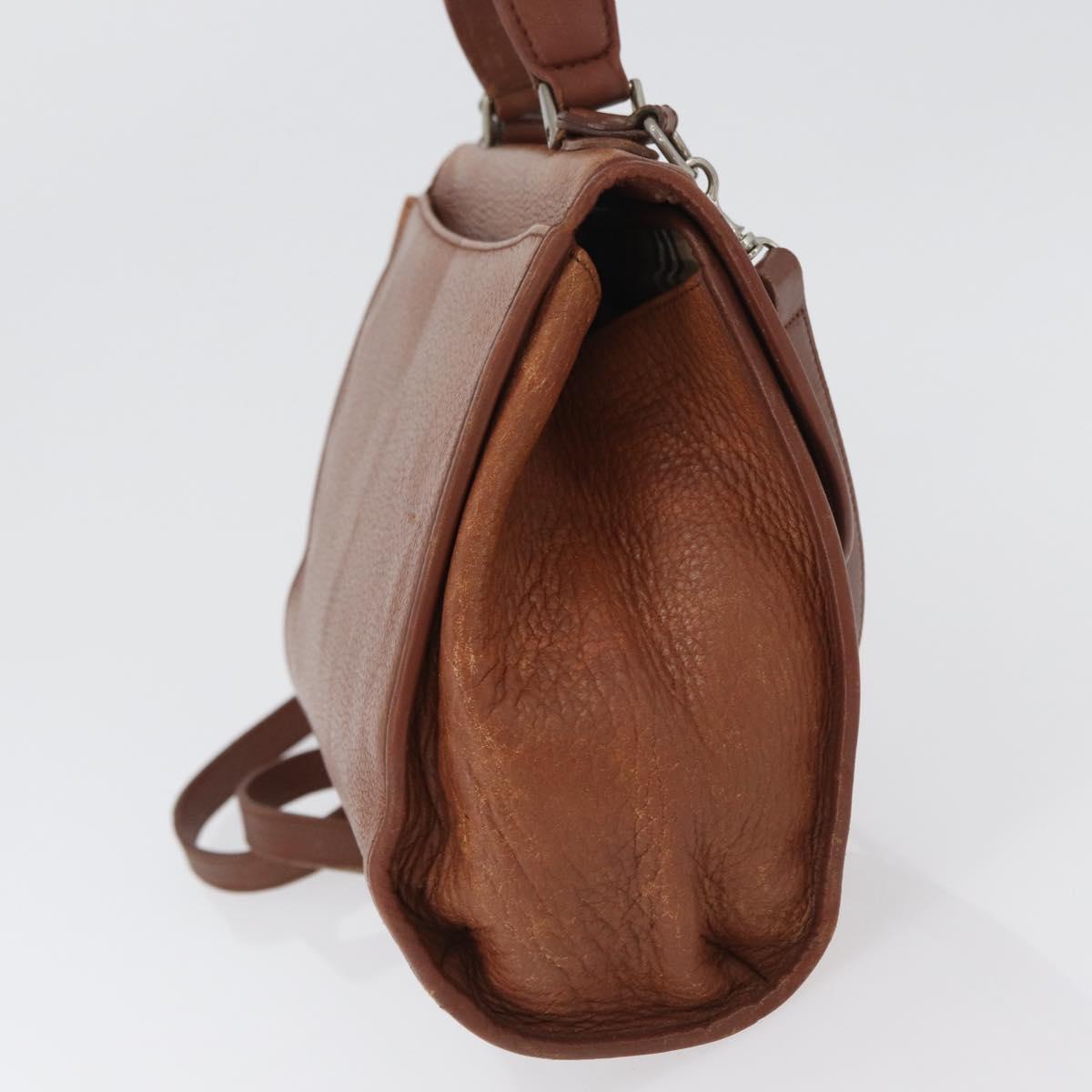 Burberrys Nova Check Hand Bag Leather 2way Brown Gold Auth bs33202