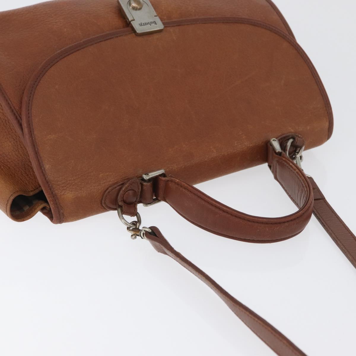 Burberrys Nova Check Hand Bag Leather 2way Brown Gold Auth bs33202