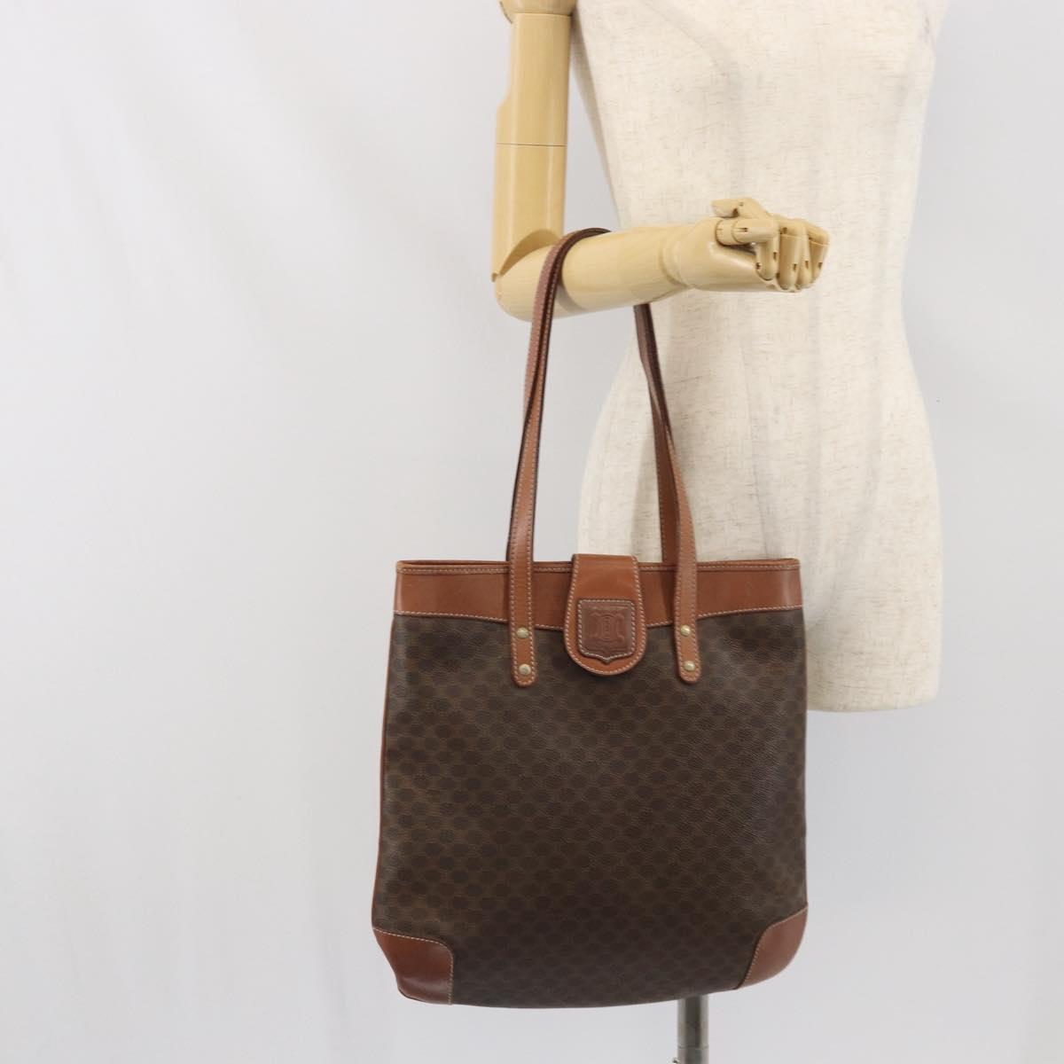 CELINE Macadam Canvas Tote Bag PVC Leather Brown Gold Auth bs33206