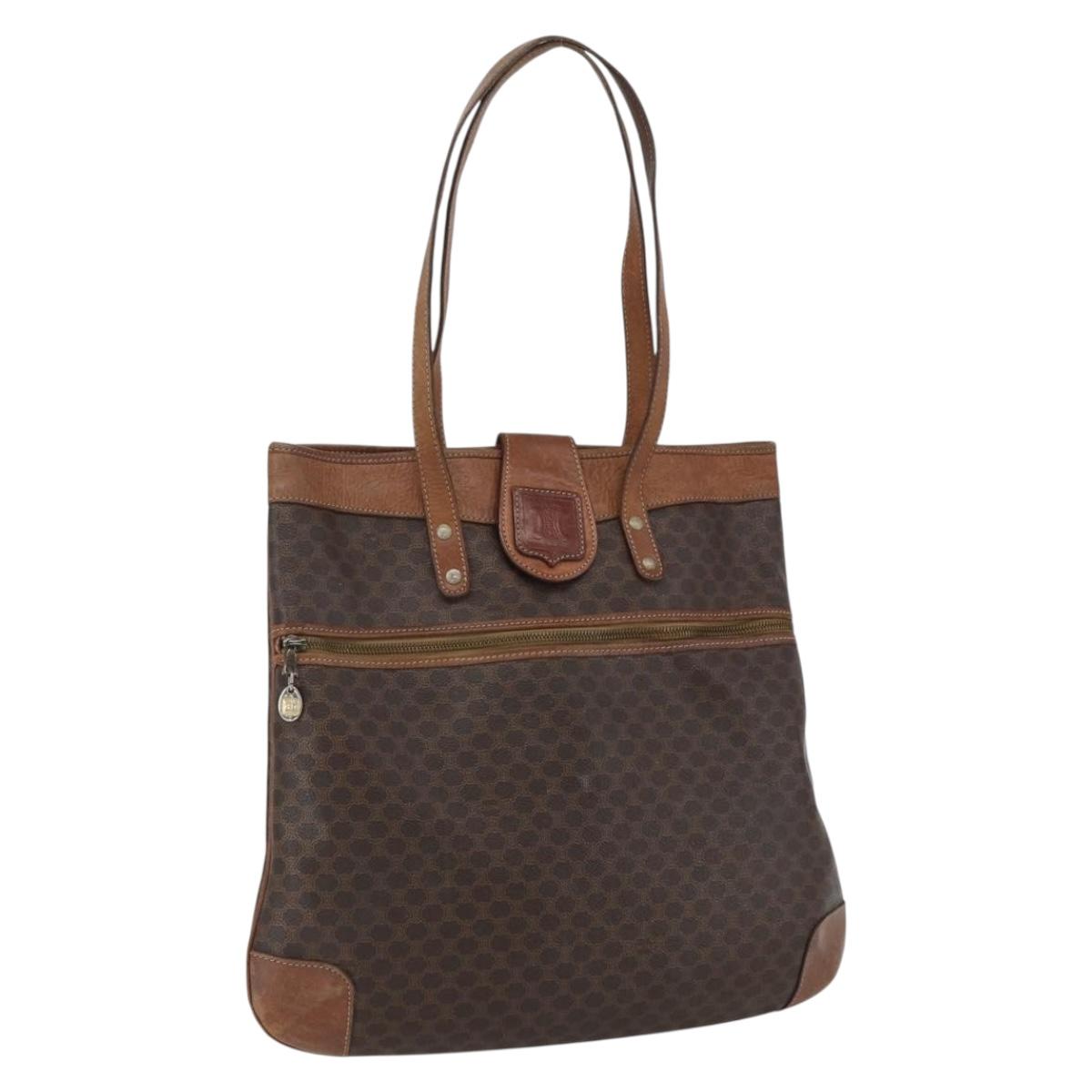 CELINE Macadam Canvas Tote Bag PVC Leather Brown Gold Auth bs33207