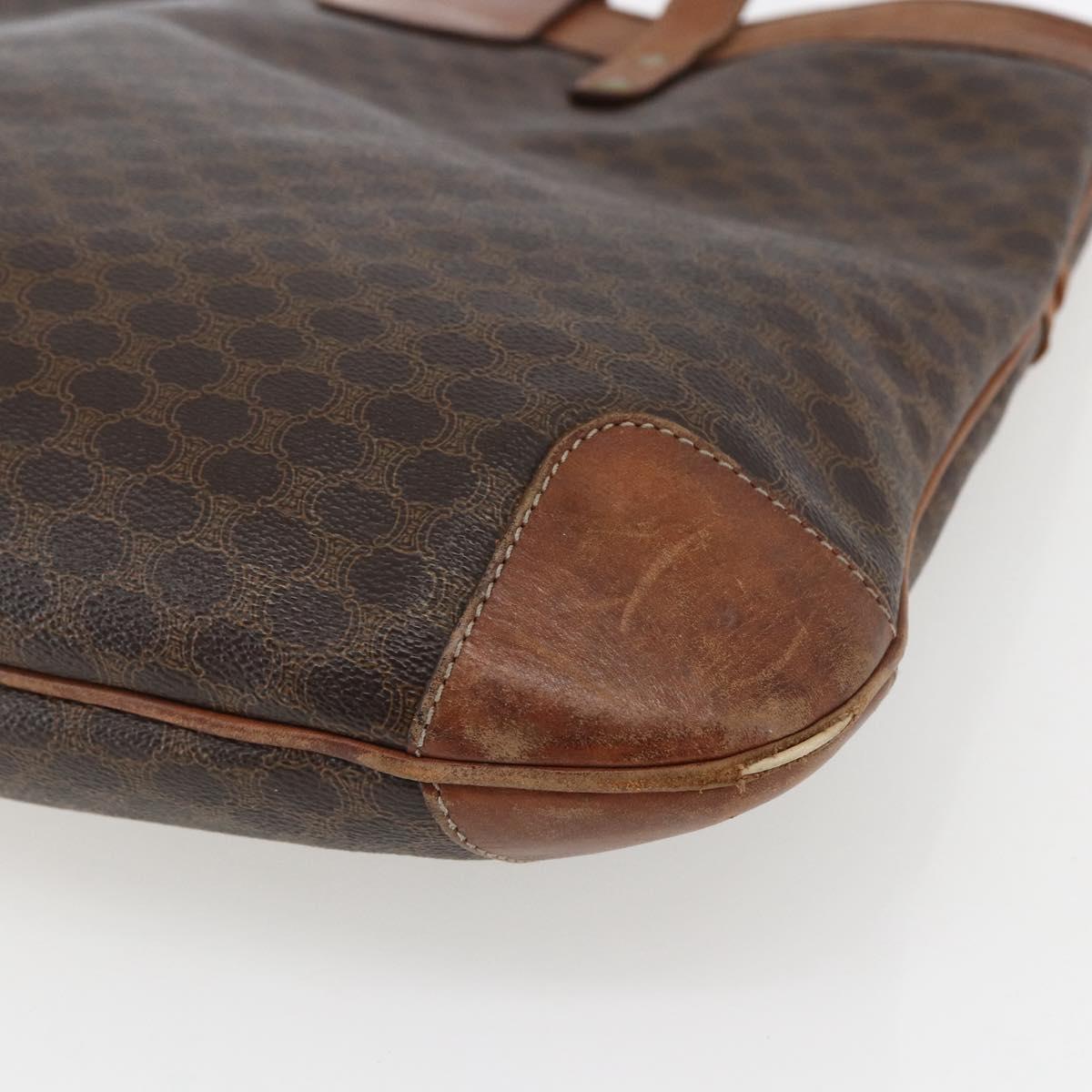 CELINE Macadam Canvas Tote Bag PVC Leather Brown Gold Auth bs33207