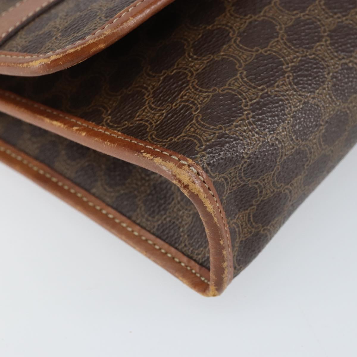 CELINE Macadam Canvas Shoulder Bag PVC Leather Brown Gold Auth bs33208