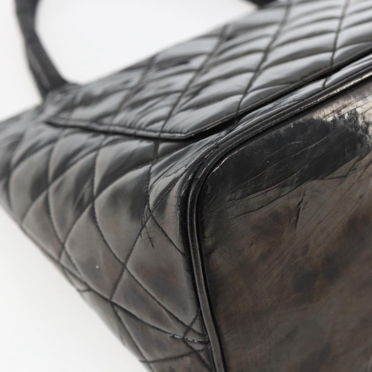CHANEL Standard Tote Bag Patent leather Black CC Auth bs33216