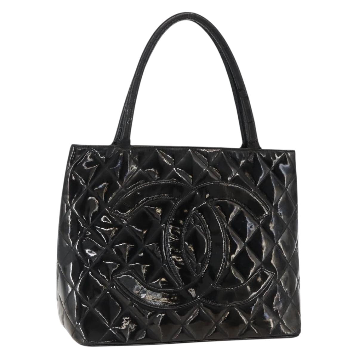 CHANEL Standard Tote Bag Patent leather Black CC Auth bs33216