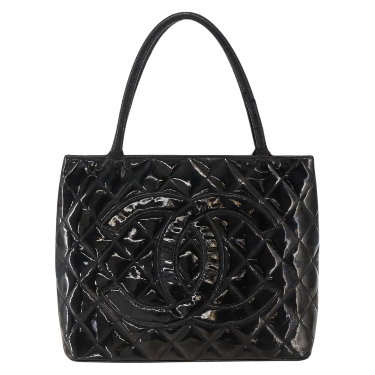 CHANEL Standard Tote Bag Patent leather Black CC Auth bs33216