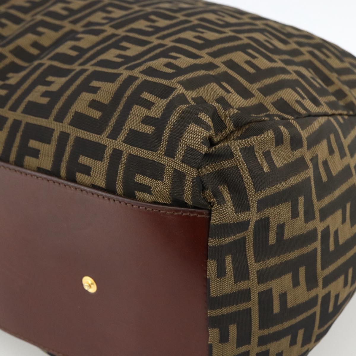 FENDI Zucca Canvas Boston Bag Brown Black Auth bs33227