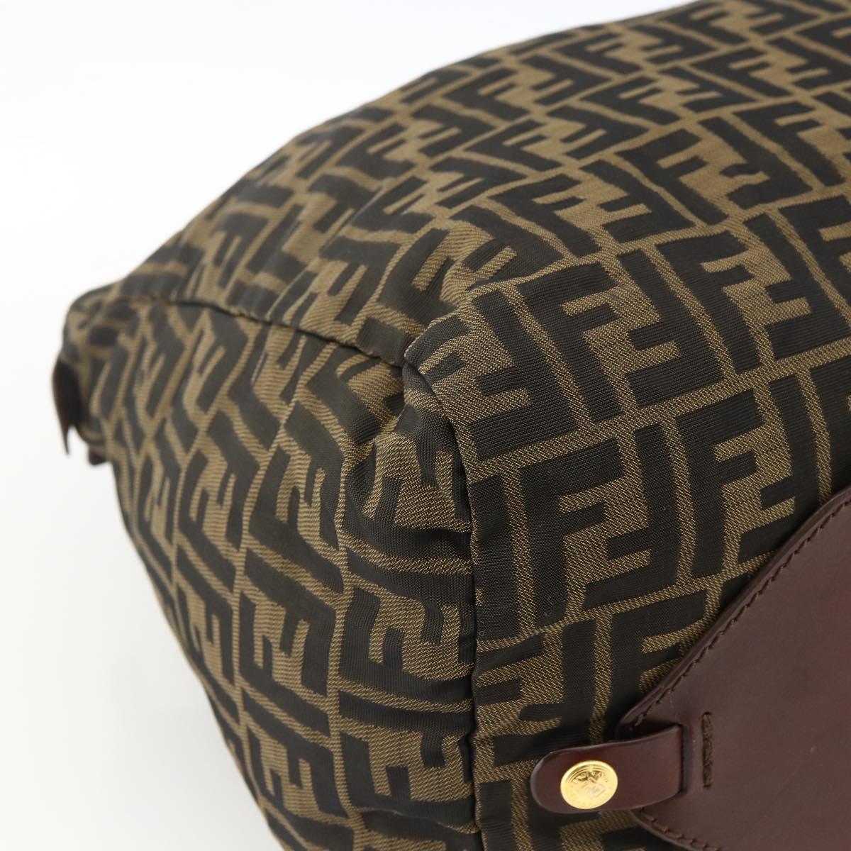 FENDI Zucca Canvas Boston Bag Brown Black Auth bs33227