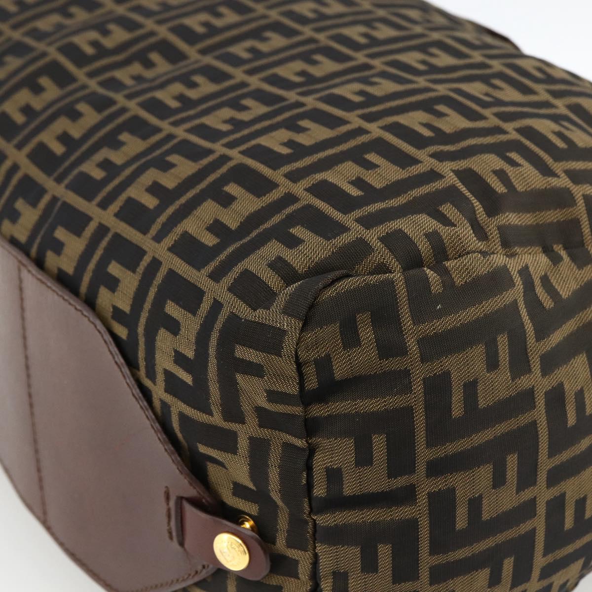 FENDI Zucca Canvas Boston Bag Brown Black Auth bs33227