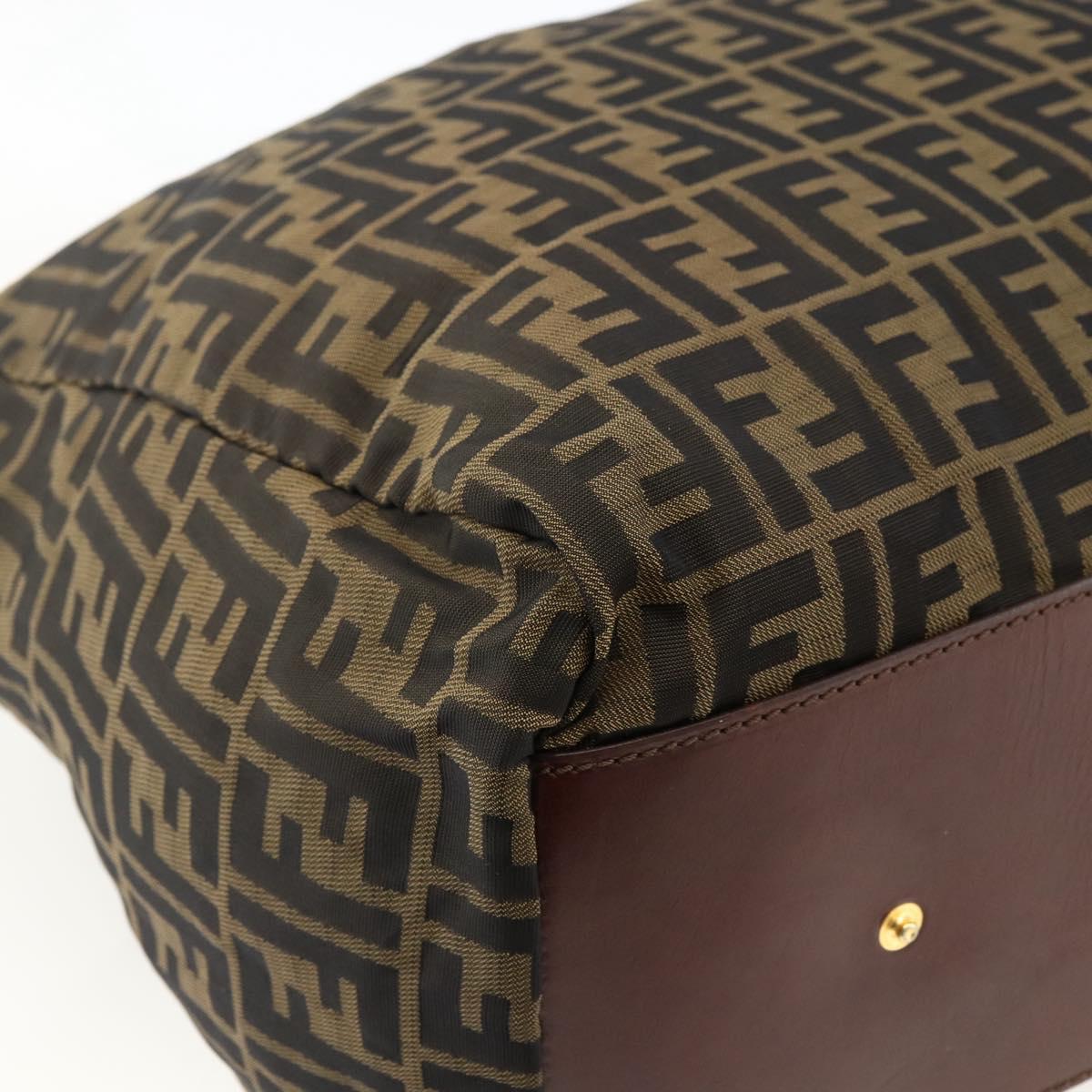 FENDI Zucca Canvas Boston Bag Brown Black Auth bs33227