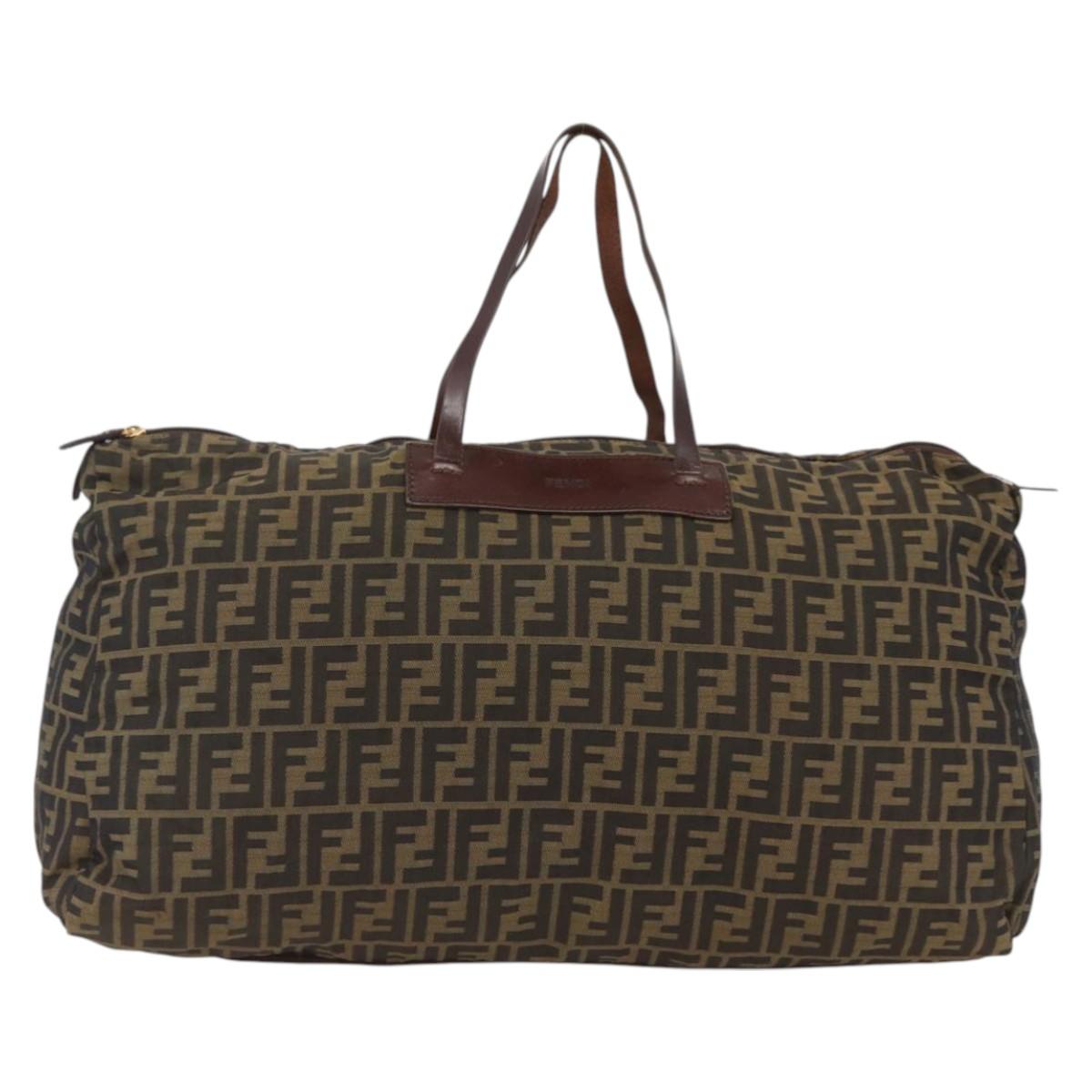 FENDI Zucca Canvas Boston Bag Brown Black Auth bs33227