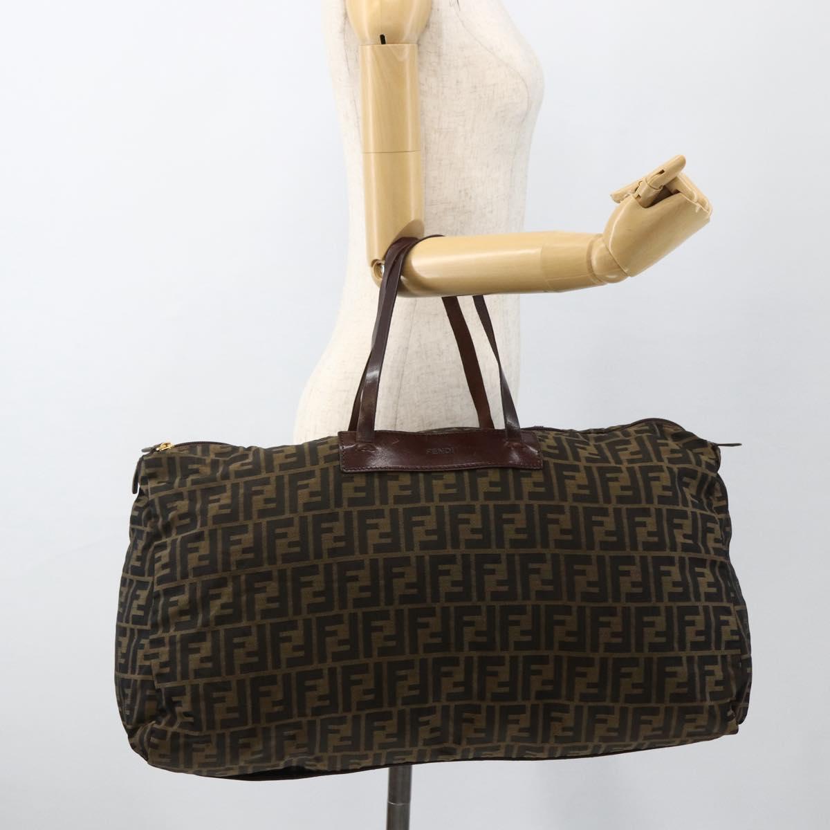 FENDI Zucca Canvas Boston Bag Brown Black Auth bs33227