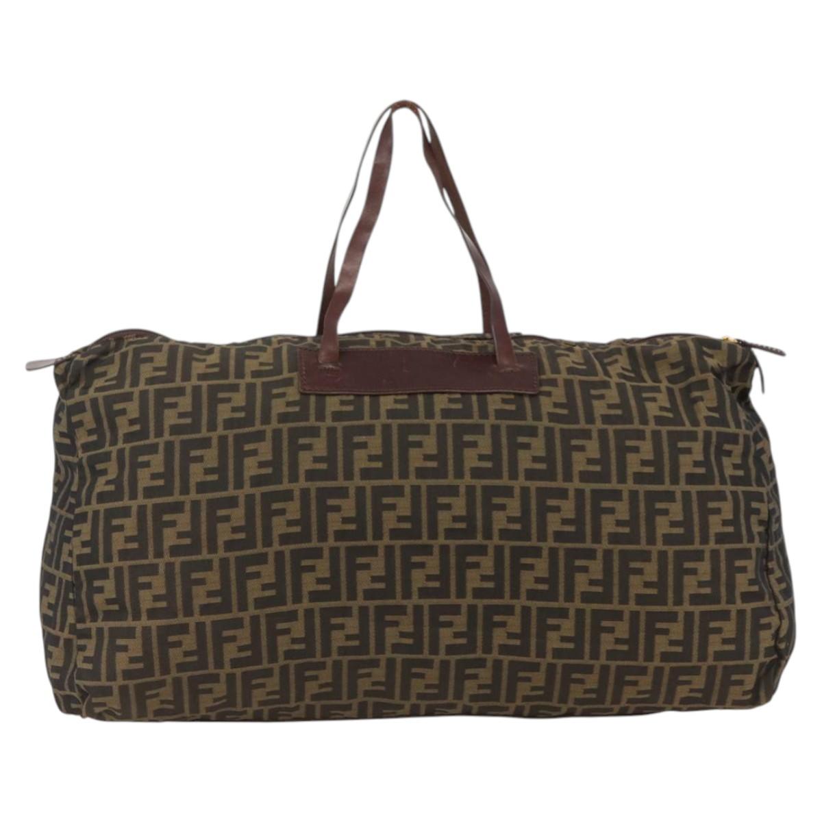 FENDI Zucca Canvas Boston Bag Brown Black Auth bs33227