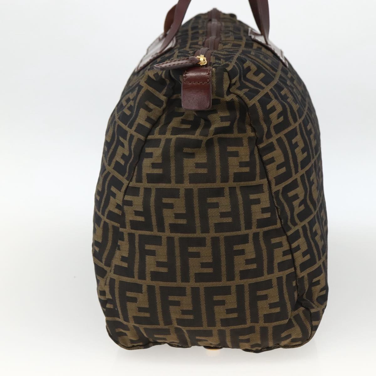 FENDI Zucca Canvas Boston Bag Brown Black Auth bs33227