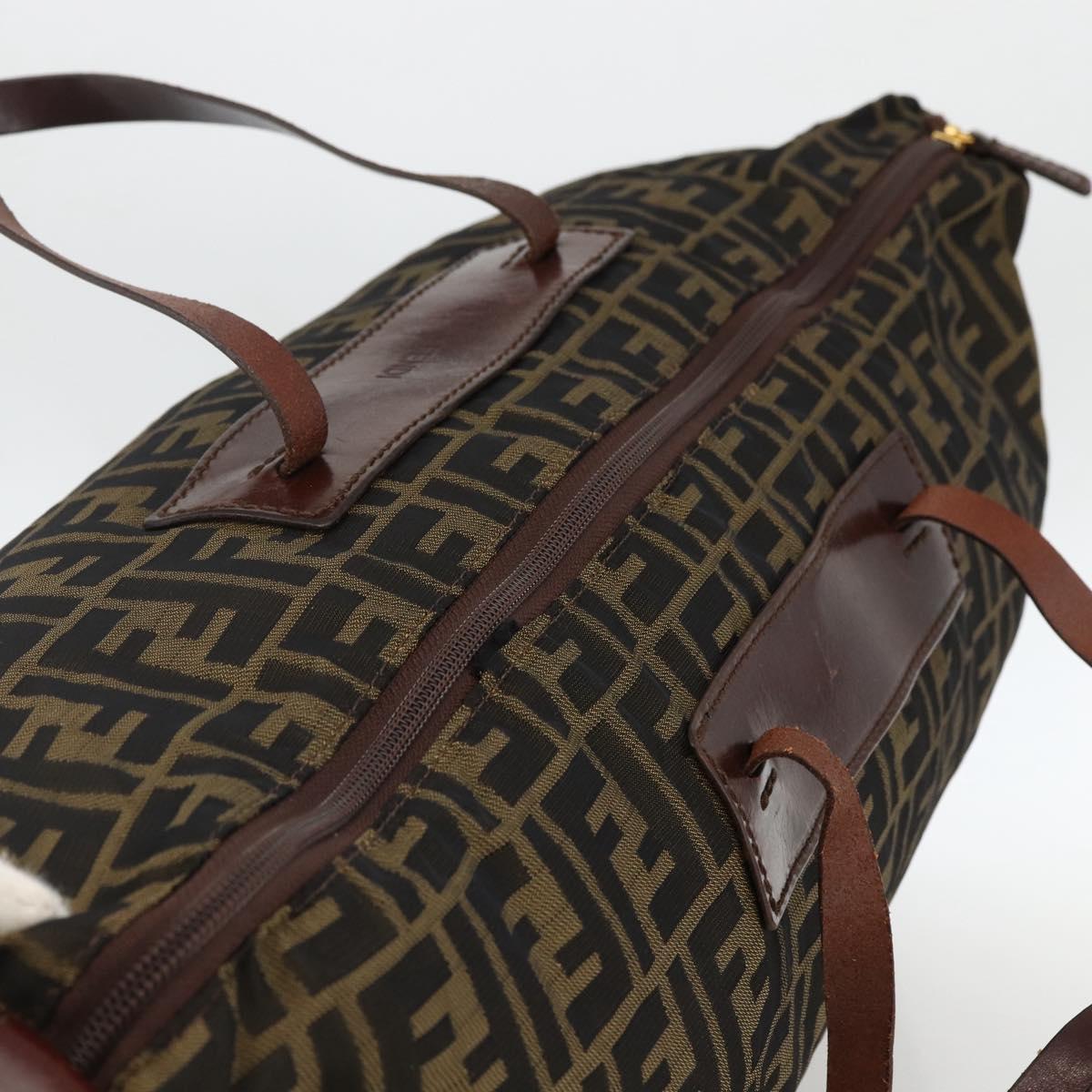 FENDI Zucca Canvas Boston Bag Brown Black Auth bs33227