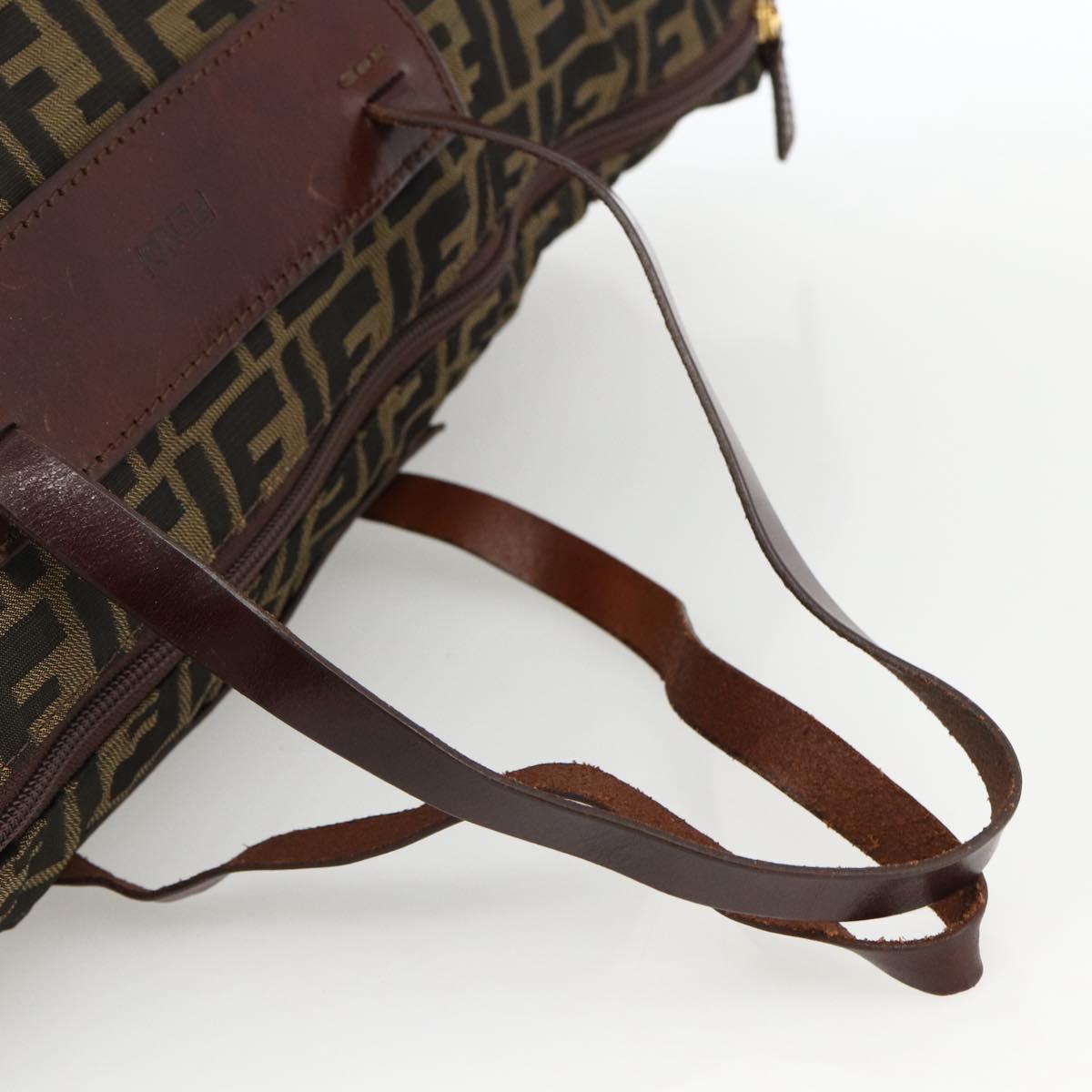 FENDI Zucca Canvas Boston Bag Brown Black Auth bs33227