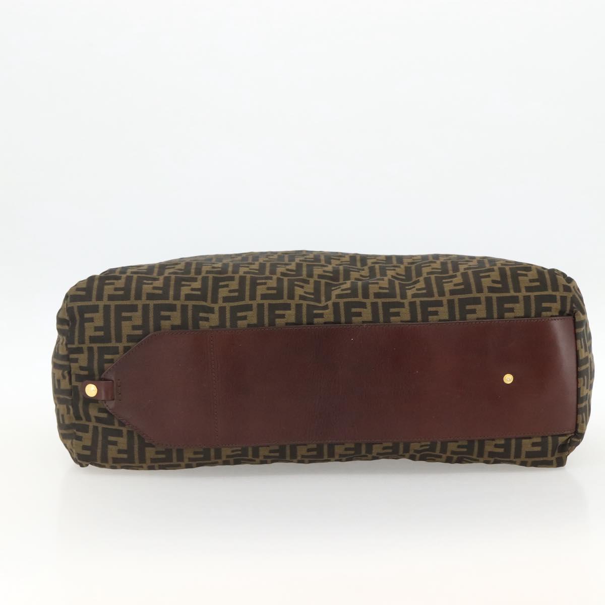 FENDI Zucca Canvas Boston Bag Brown Black Auth bs33227