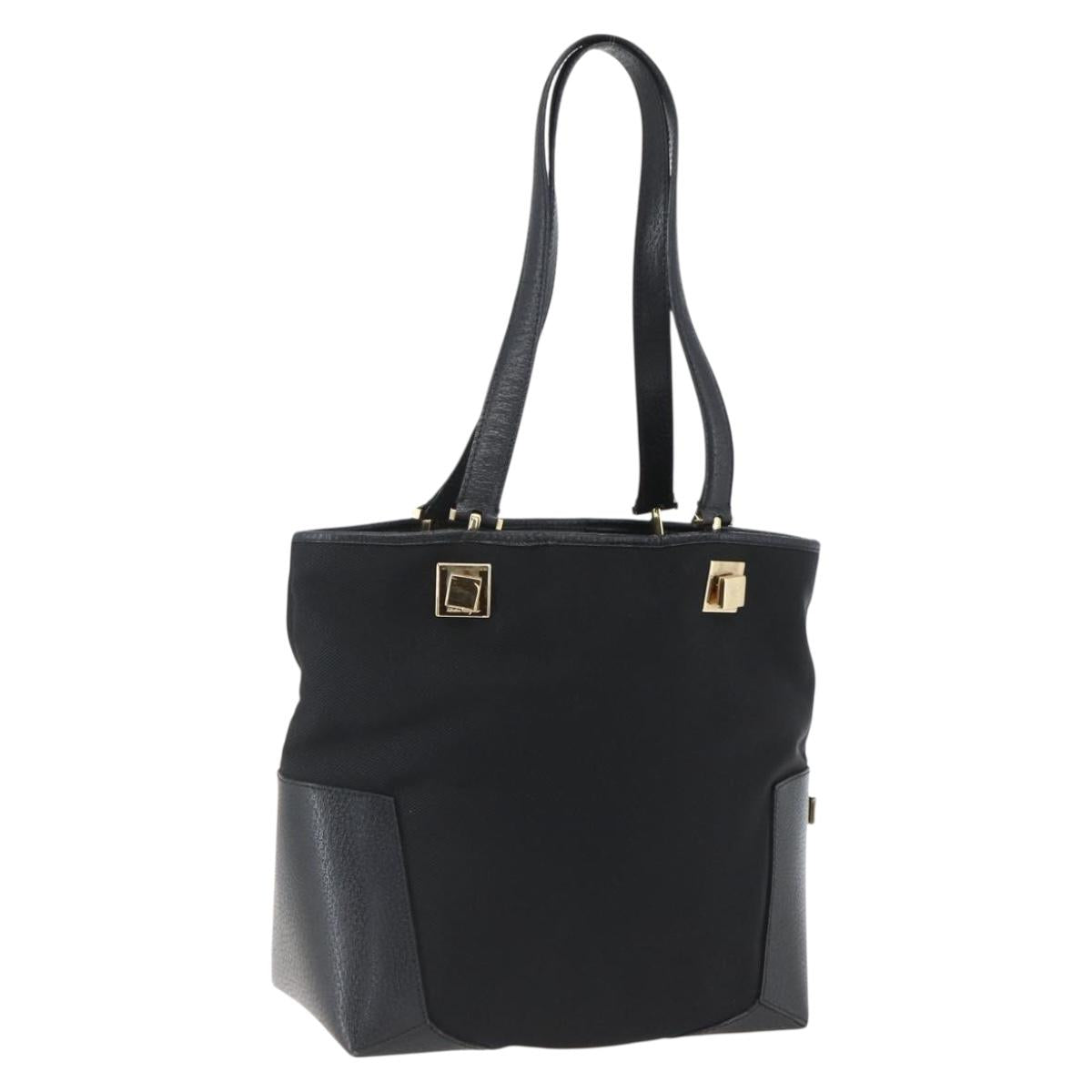Salvatore Ferragamo Tote Bag Canvas Black Gold Auth bs33228