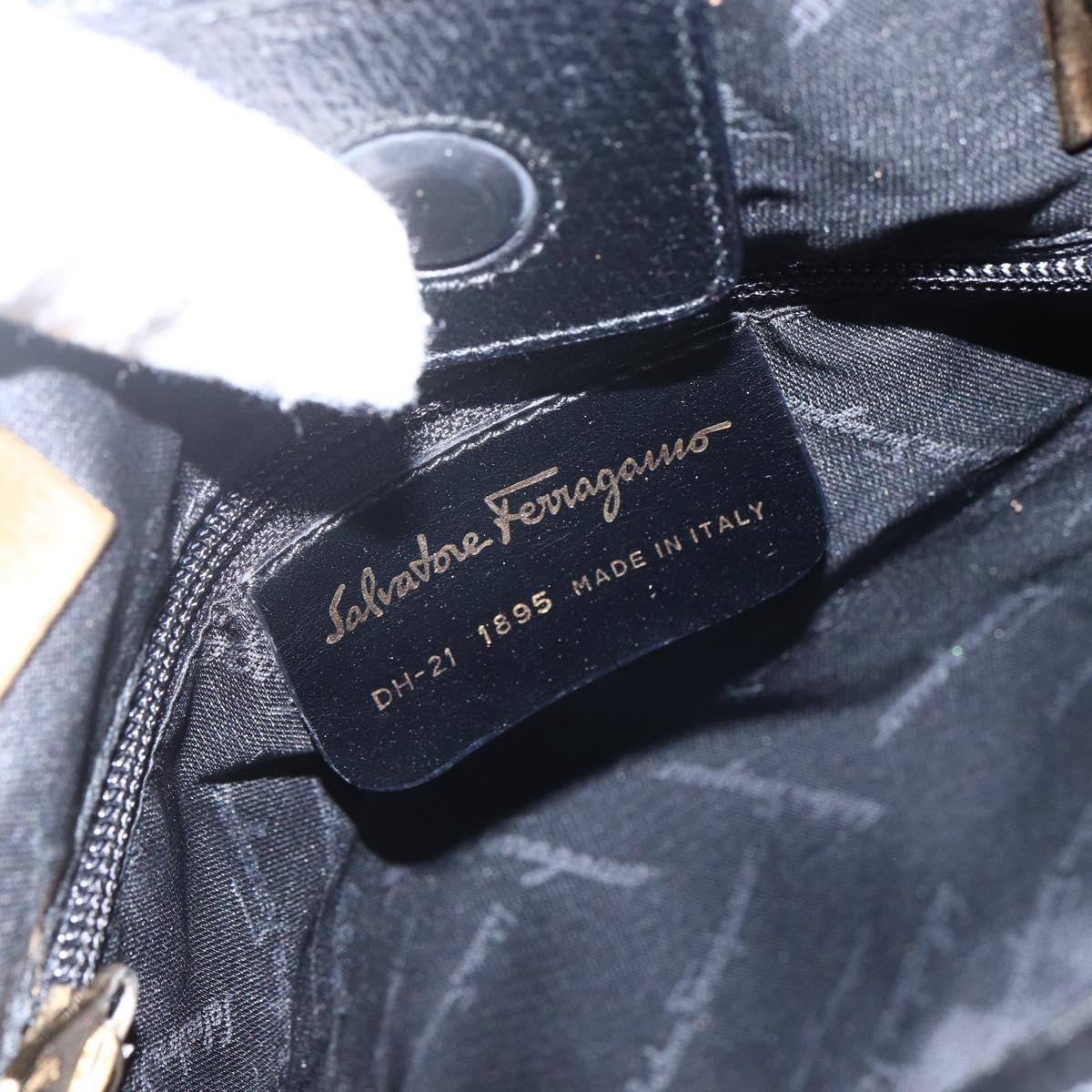 Salvatore Ferragamo Tote Bag Canvas Black Gold Auth bs33228