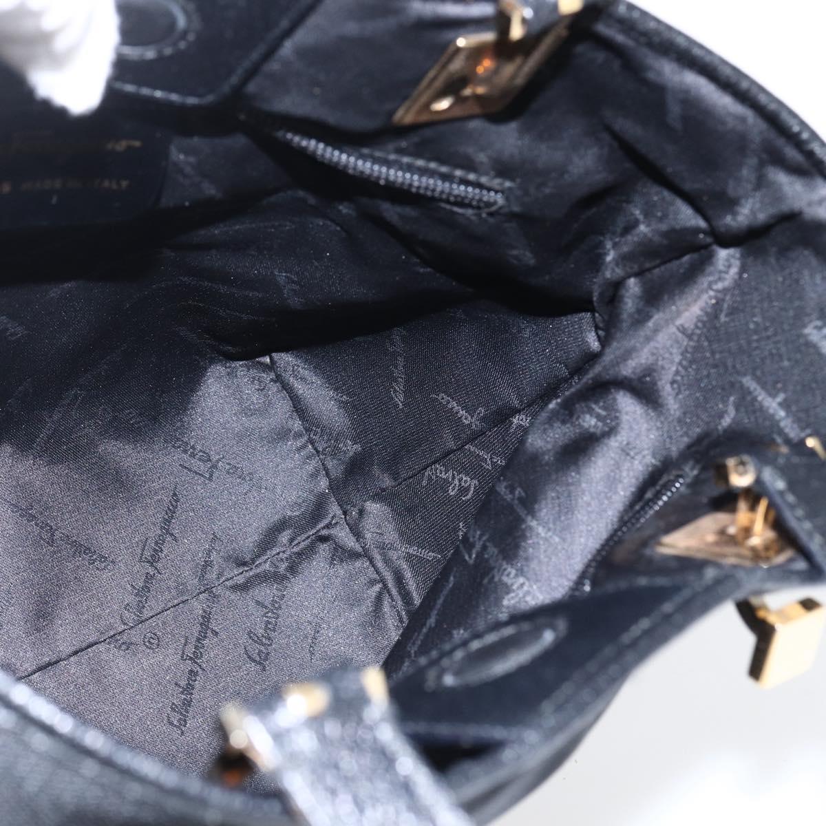 Salvatore Ferragamo Tote Bag Canvas Black Gold Auth bs33228