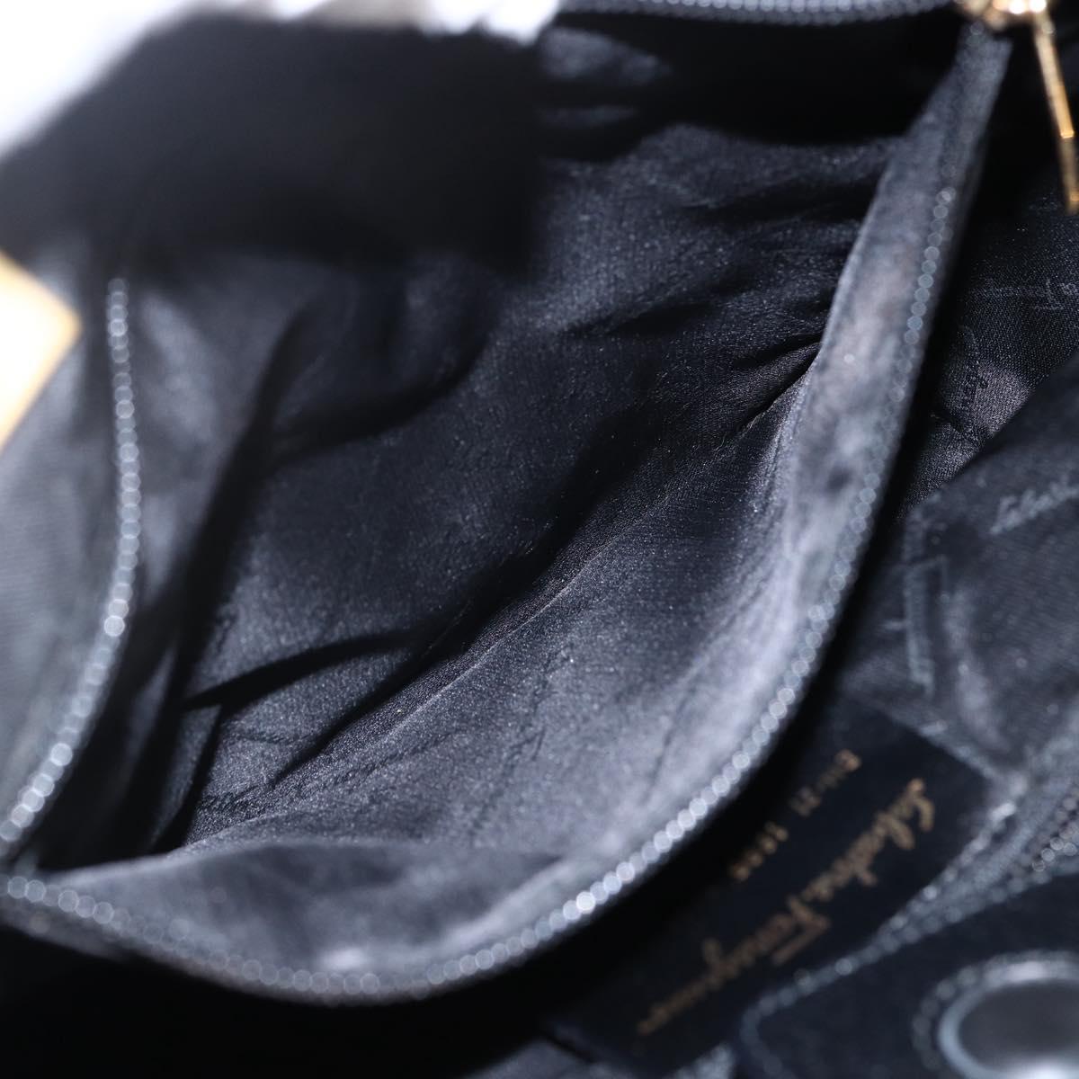 Salvatore Ferragamo Tote Bag Canvas Black Gold Auth bs33228