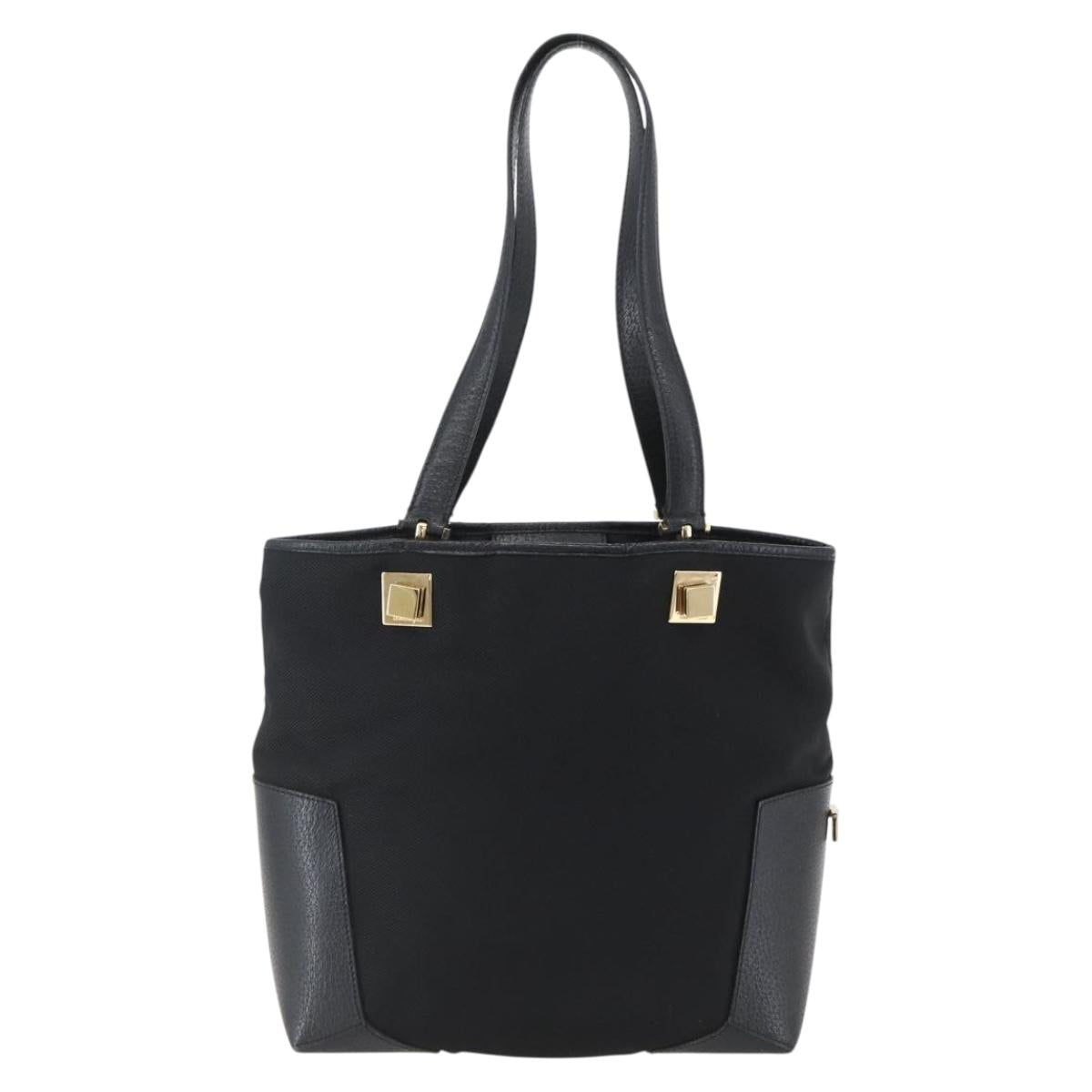 Salvatore Ferragamo Tote Bag Canvas Black Gold Auth bs33228