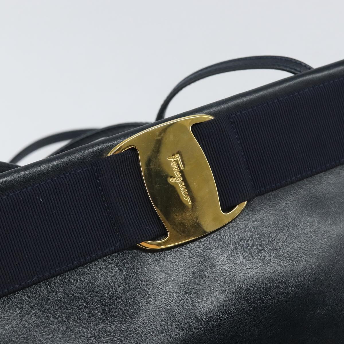 Salvatore Ferragamo Shoulder Bag Leather Navy Gold Auth bs33229