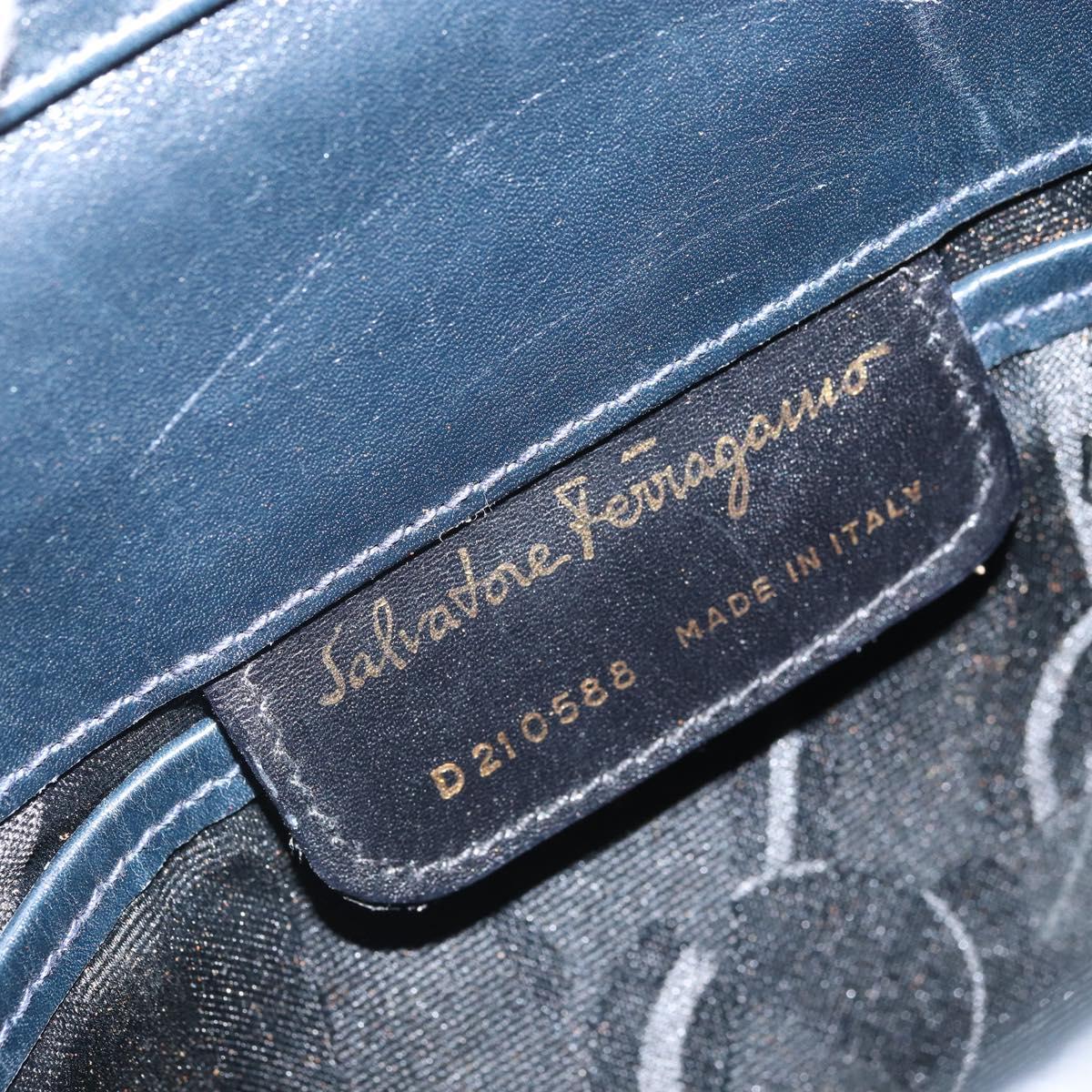 Salvatore Ferragamo Shoulder Bag Leather Navy Gold Auth bs33229