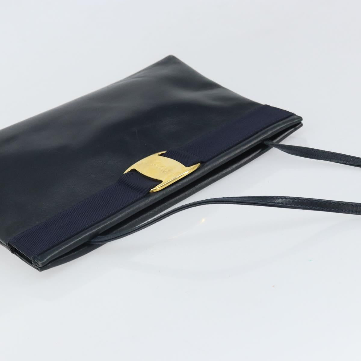 Salvatore Ferragamo Shoulder Bag Leather Navy Gold Auth bs33229