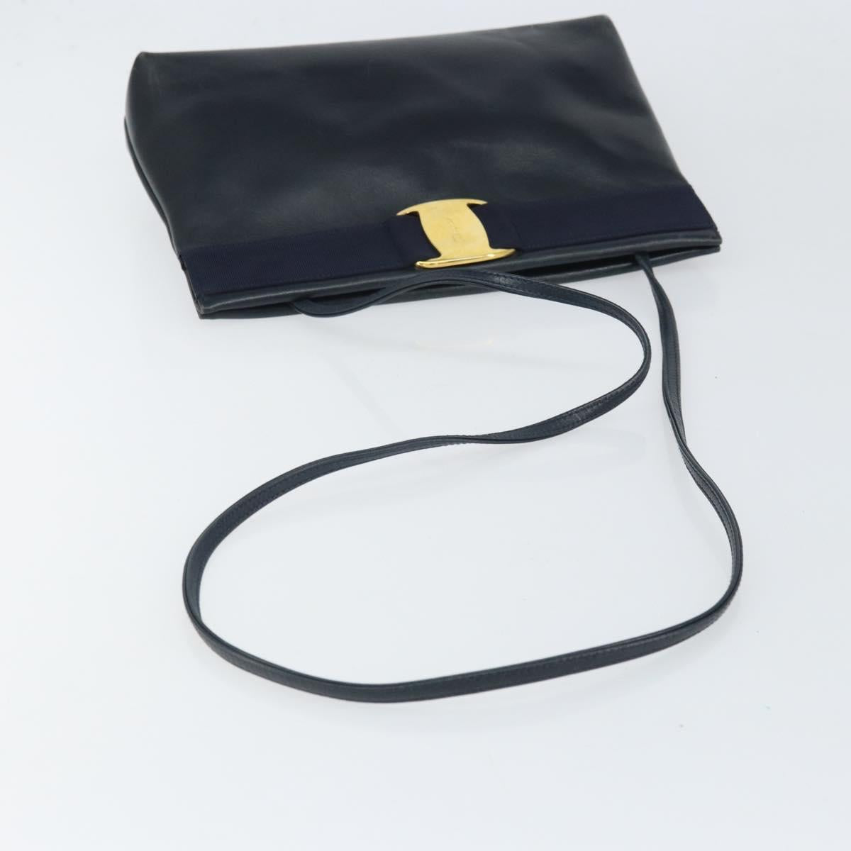 Salvatore Ferragamo Shoulder Bag Leather Navy Gold Auth bs33229