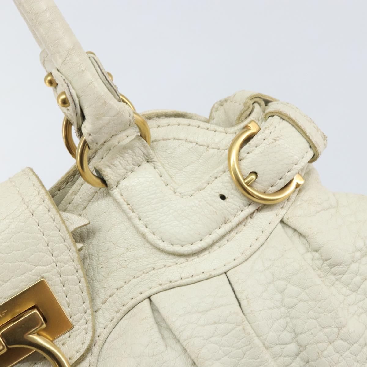 Salvatore Ferragamo Hand Bag Leather White Gold Auth bs33230