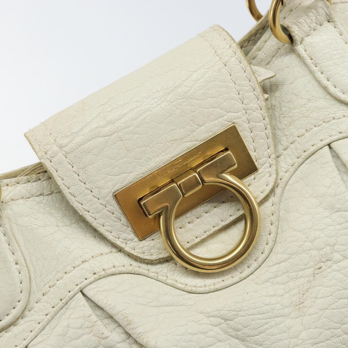Salvatore Ferragamo Hand Bag Leather White Gold Auth bs33230