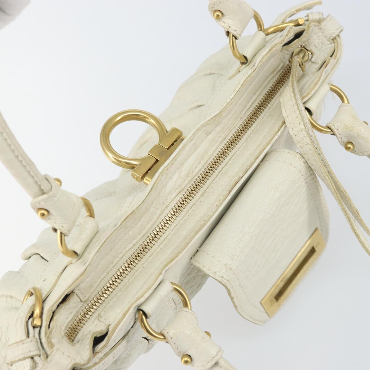 Salvatore Ferragamo Hand Bag Leather White Gold Auth bs33230